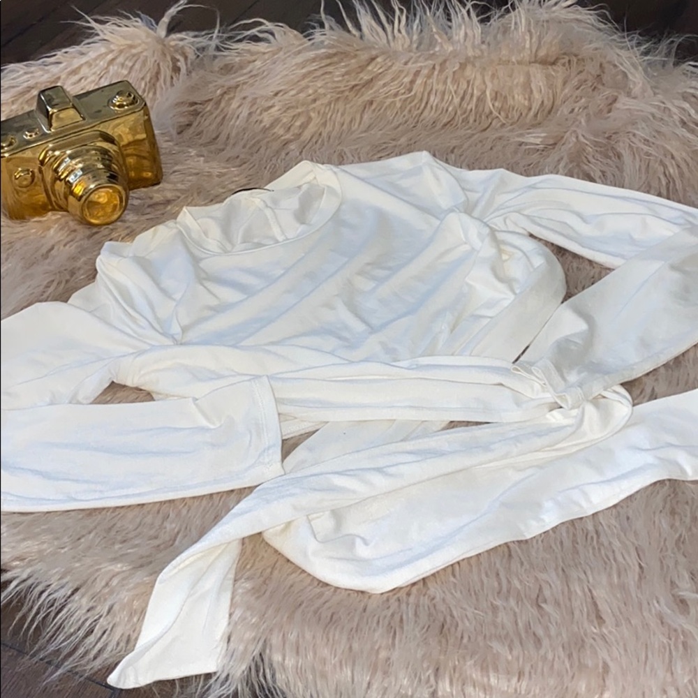 Fashion Nova Long Sleeve Wraparound Crop Top